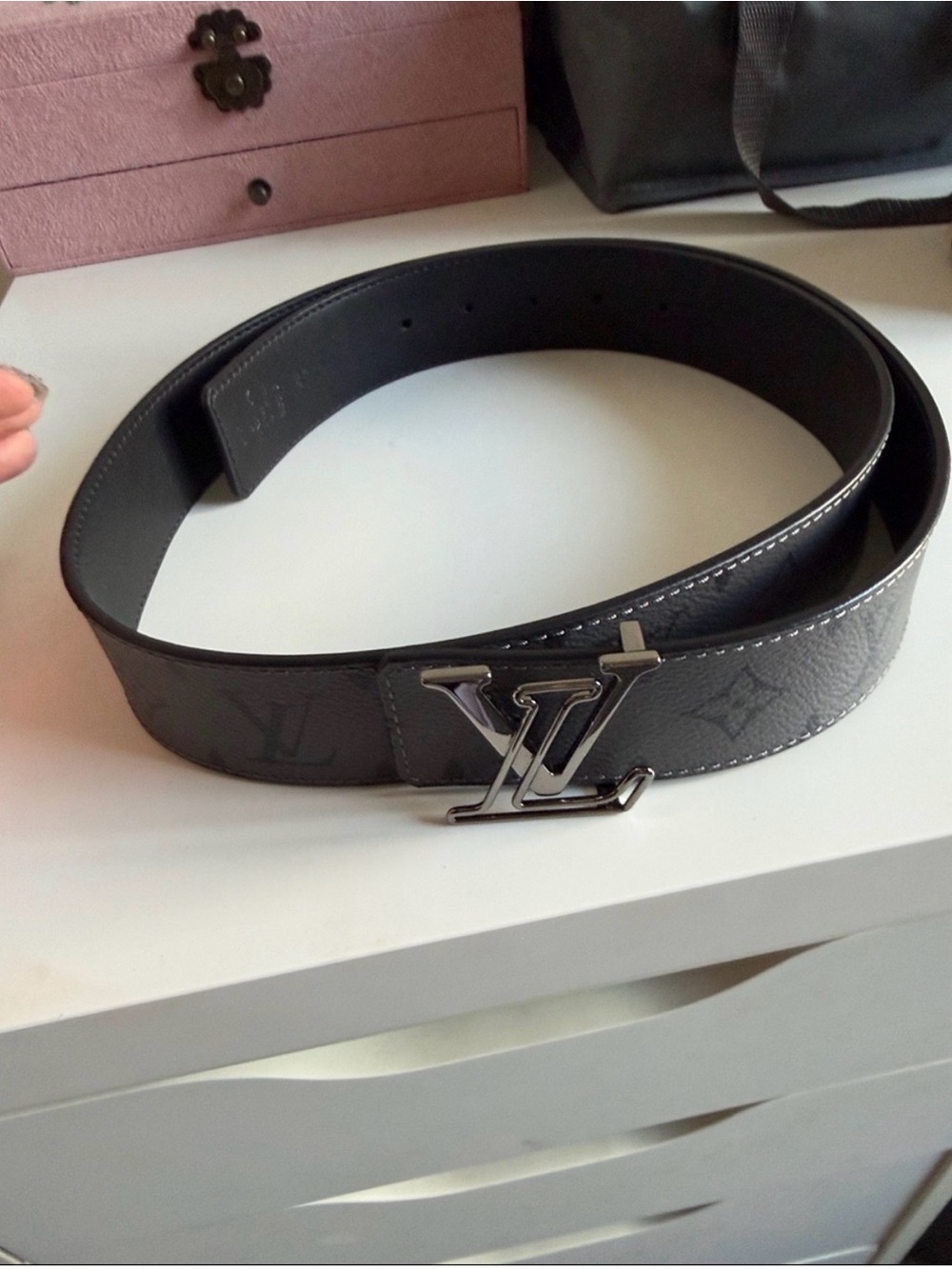 Louis Vuitton Black/Grey Monogram LV Buckle Men's Belt
